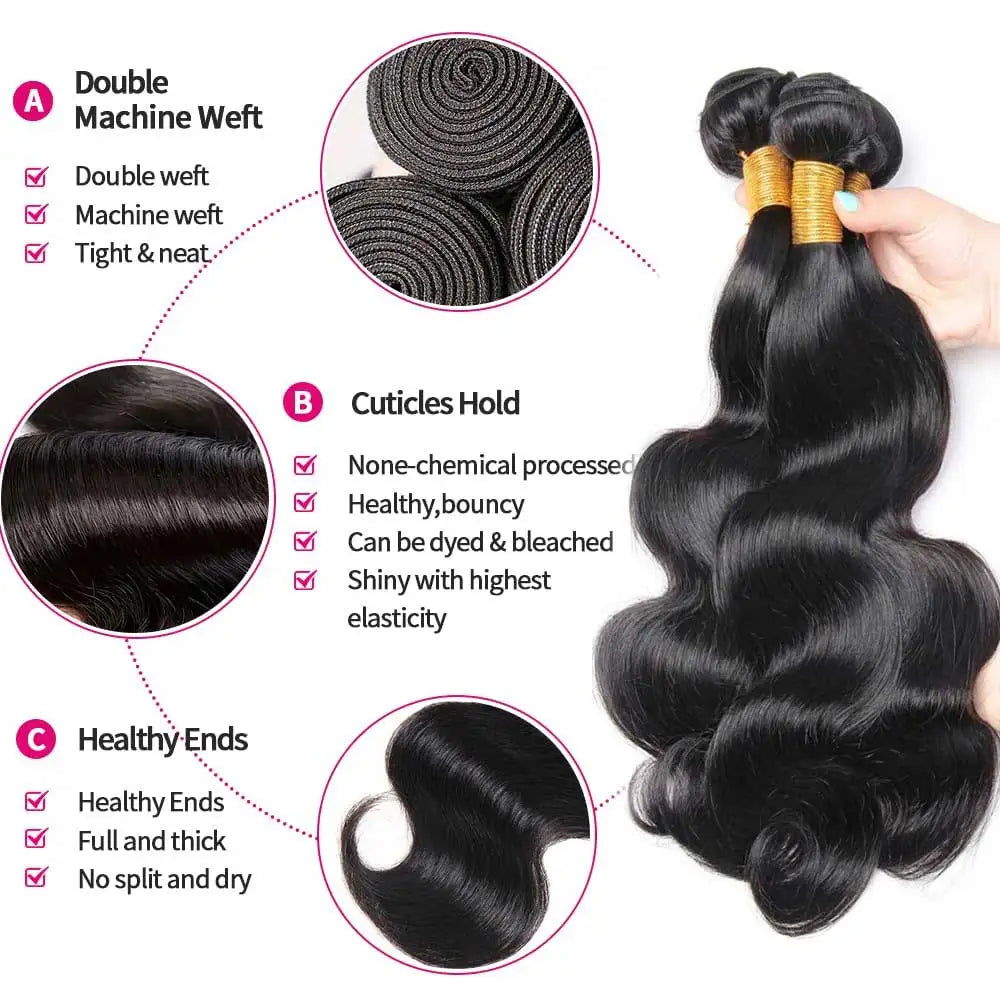 Body Wave Human Hair Bundles – 30/40 Inch Brazilian Remy Virgin